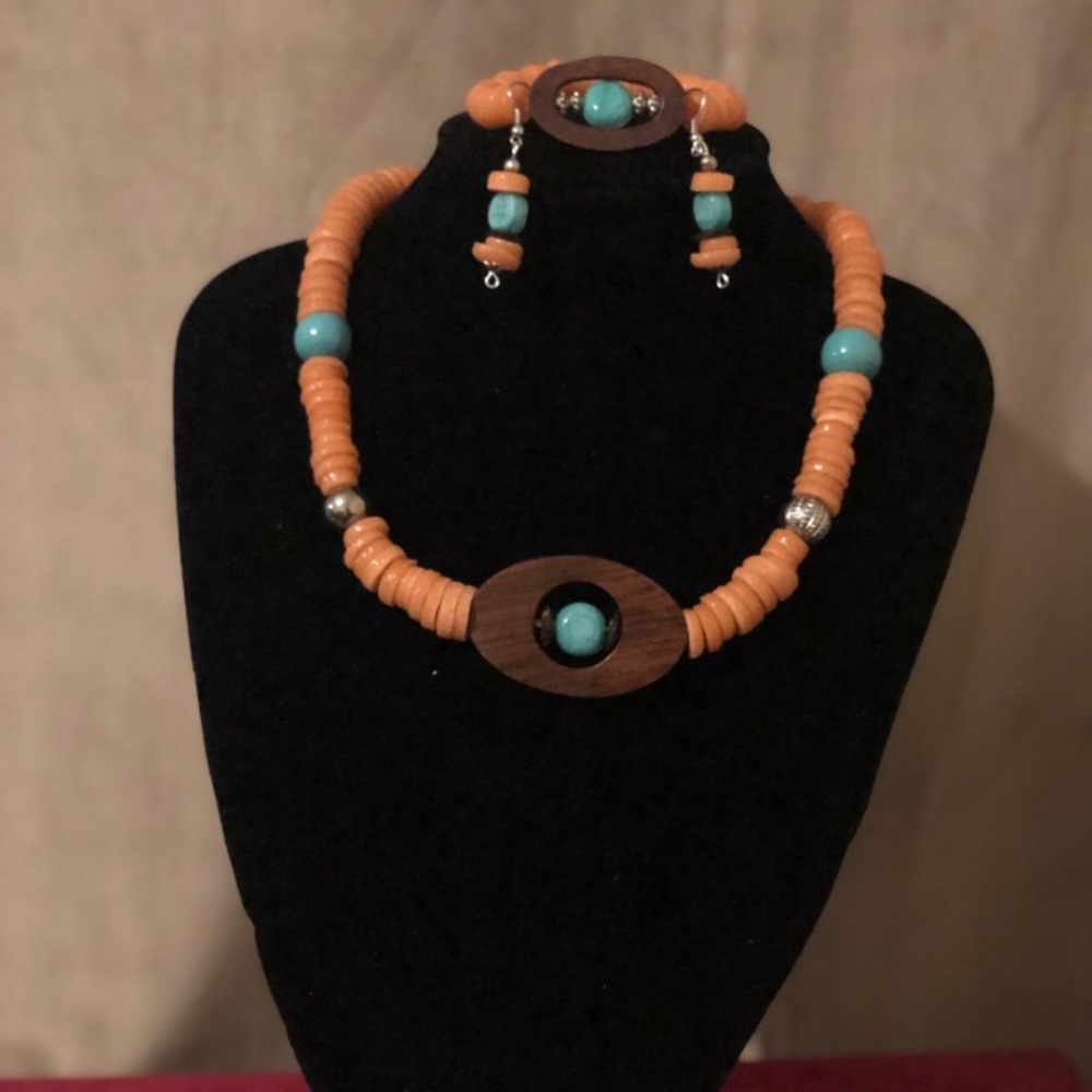 3 pcs African beads-necklace,bracelet,and earrings